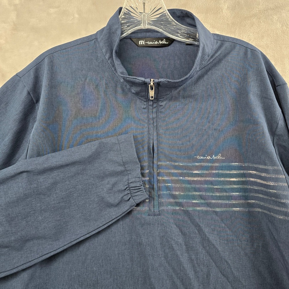 TravisMathew Pullover Mens Large Blue Striped 1/4 Zip Long Sleeve Performance